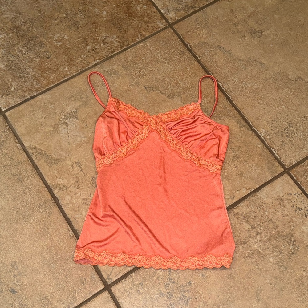 Elle Planete Orange Lace Trim Cami Top